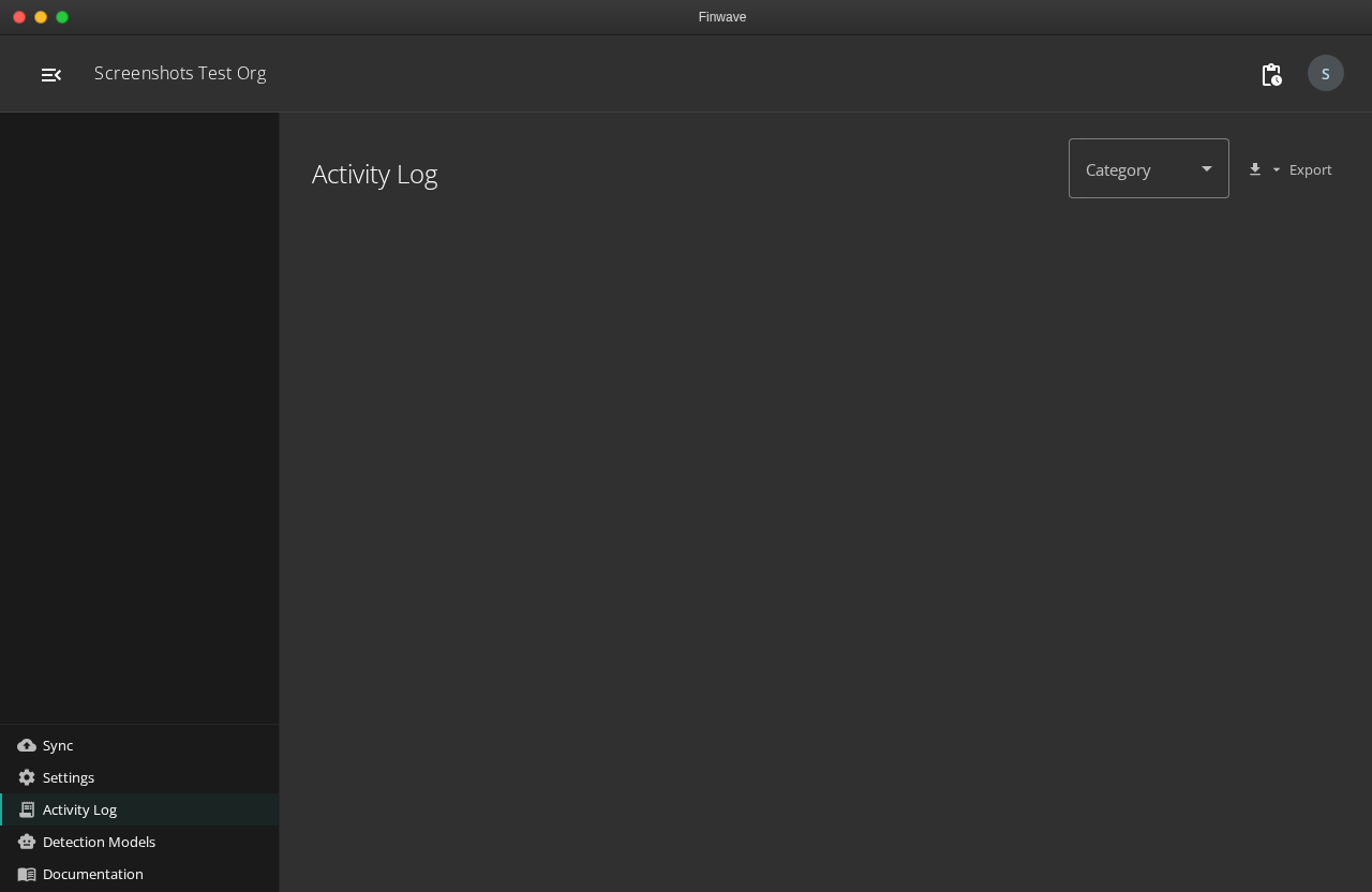 Activity Log page (empty state) — entries appear here as scans and syncs run, with timestamps and operation IDs you can copy when filing an issue.