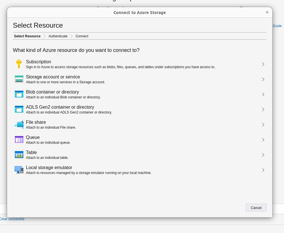 Select Resource — choose Blob container