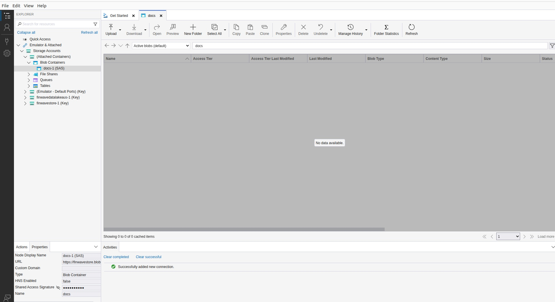 New container attached in the Explorer panel