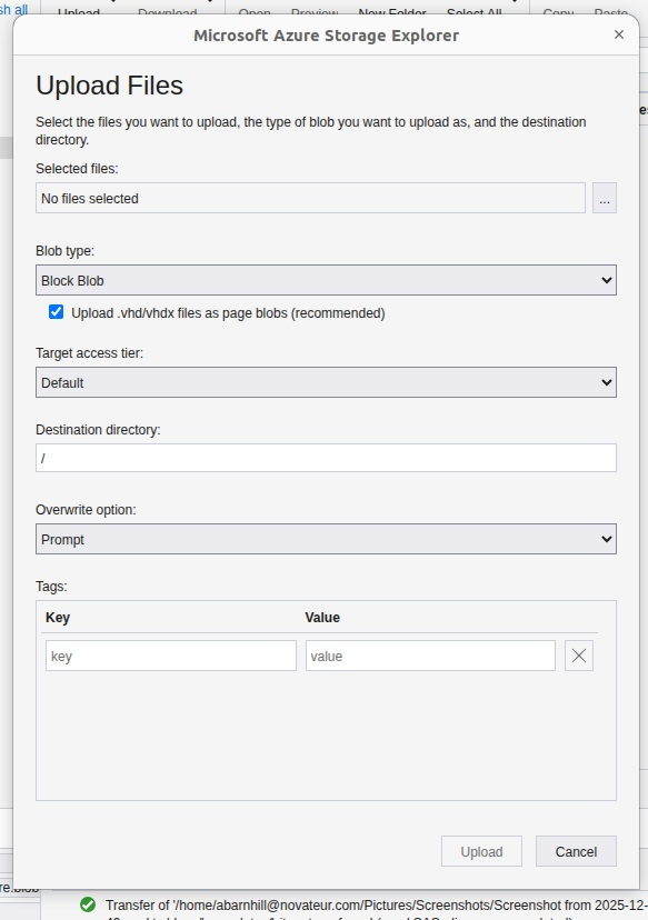 Upload Files dialog